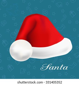 Red Santa's hat - greeting Christmas  card. Vector illustration