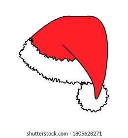 Red Santa's hat. New Year symbol. Merry Christmas and Happy New Year