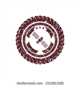Red satelite icon inside distressed rubber grunge seal