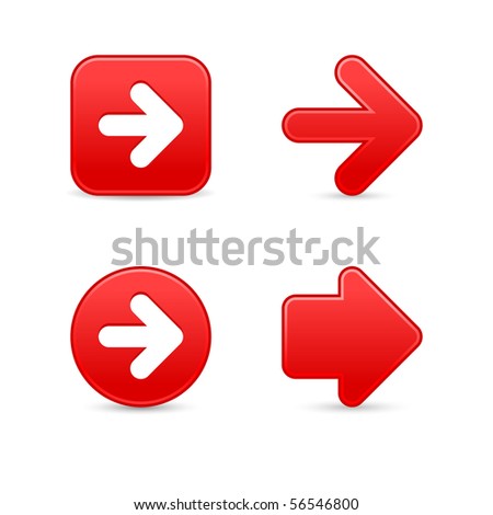 Red satin arrow sign web 2.0 buttons with shadow on white background