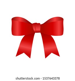 Red satin bow  isolated on white. Gift bow for page decor. Concept for invitation, banners, gift cards, congratulation or website layout.Vector illustration.
