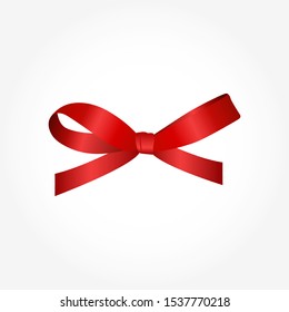 Red satin bow  isolated on white. Gift bow for page decor. Concept for invitation, banners, gift cards, congratulation or website layout.Vector illustration.
