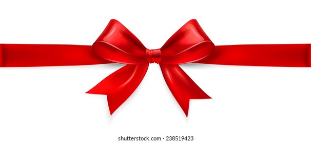 Red satin bow isolated on white background. Vector illustration