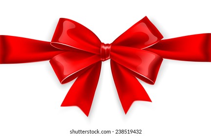 Red satin bow isolated on white background. Vector illustration, only gradient mesh and gradients.