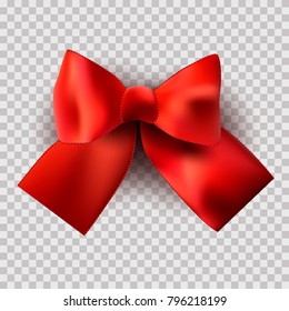 Red Satin bow on a transparent background for a holiday, birthday, St. Valentine's Day. Vector