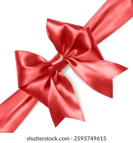 Red Satin Bow on White Background