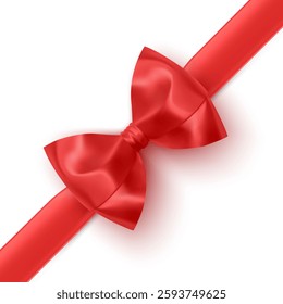 Red Satin Bow on White Background