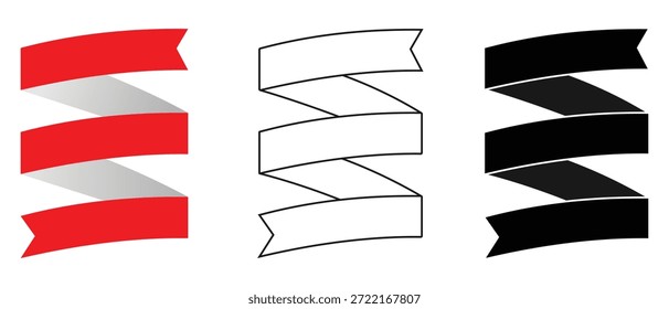 Red satin bow ribbon scroll isolated vector icon. Ribbon scroll isolated fill and line style. Red ribbon on a white background. Vector illustration. 