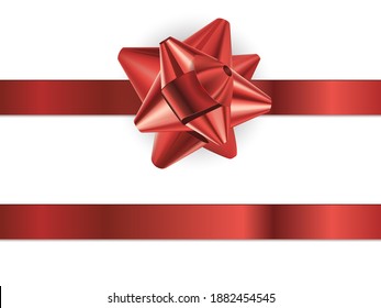 Arco satinado rojo. Cinta suave y brillante. Decoración festiva de los regalos. Diseño de paquetes, tarjetas de regalo.