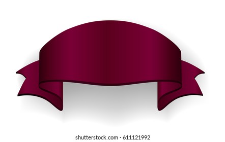 Red satin empty ribbon. Blank banner. Design decoration ribbon element isolated on white background. Retro banner. Template guarantee product Vector illustration