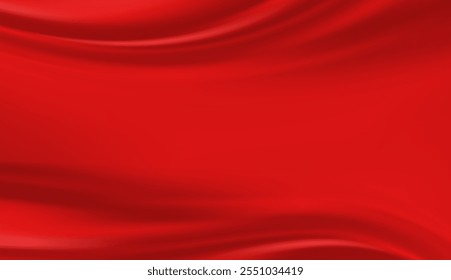 Red satin fabric texture background with some smooth folds in it.