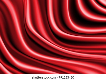 Red satin fabric wave luxury background texture vector illustration.