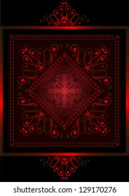 Red satin frame with  red openwork ornament