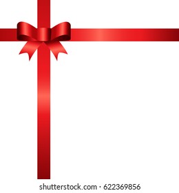 red satin gift bow with ribbons on white background