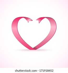 Red satin glossy ribbon heart. Valentine's Day template