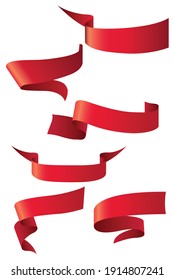 red satin glossy vector ribbon set