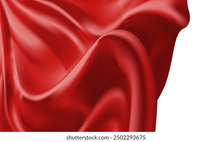 Red Satin Isolated on white Background. flutters in the wind. mesh tool wes used 