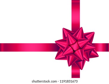 Red satin  ribbon and bow for gift box. Christmas, New Year, birthday decoration. Vector realistic decor element  for banner, greeting card, poster.