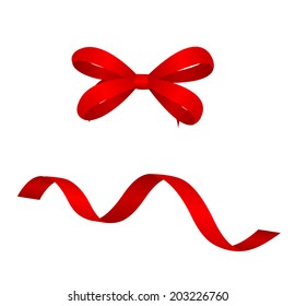 Red  satin ribbon and bow isolated on the white