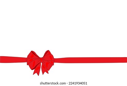 Red satin ribbon bow isolated on white background. Vector illustration. Greeting Card, banner template for New Year, valentines day, birthday, anniversary, wedding, gift card, party invitations