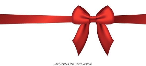 Red satin ribbon with bow. Isolated vector.