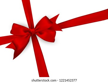 Red satin ribbon on white background. Vector illustration.