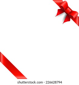 Red satin ribbon on white background. Vector red bow. 