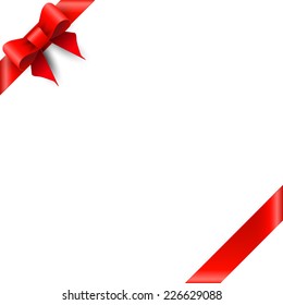 Red satin ribbon on white background. Vector red bow. 