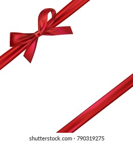 Red satin ribbon on white background
