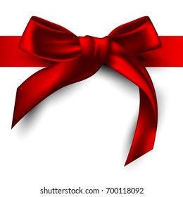 Red satin ribbon tied with a bow on a white background, highly realistic illustration