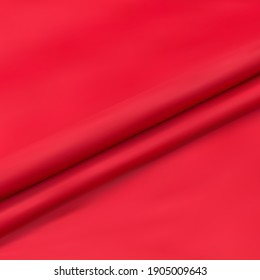 Red Satin Silky Cloth Fabric Textile Drape with Crease Wavy Folds background.With soft waves and,waving in the wind Texture of crumpled paper. object Vector,illustration