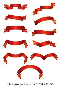 Red Satin/Silk Ribbons Big Set Vector Illustration