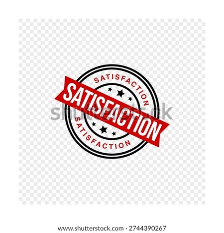 Red satisfaction guarantee stamp badge isolated on transparent background. Quality assurance seal emblem design for business, marketing and product labeling.