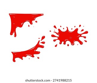 Red Sauce Splash Vector Isolated on White. Ketchup Liquid Splash Element for Fast Food Design. Chili Sauce Spill Clipart for Restaurant Promotion. Glossy Red Condiment Graphic
