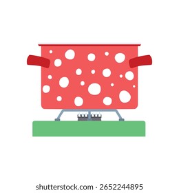 Red saucepan on the stove. Vector illustration.