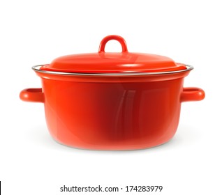 Red saucepan, photo realistic vector illustration