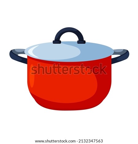 Red saucepan.Kitchen utensil. Vector illustration cartoon flat icon isolated on white background.