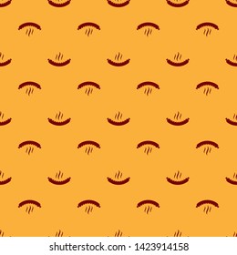 Red Sausage with steam icon isolated seamless pattern on brown background. Grilled sausage and aroma sign. Vector Illustration