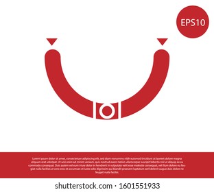 Red Sausage with steam icon isolated on white background. Grilled sausage and aroma sign.  Vector Illustration