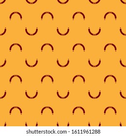 Red Sausage with steam icon isolated seamless pattern on brown background. Grilled sausage and aroma sign.  Vector Illustration