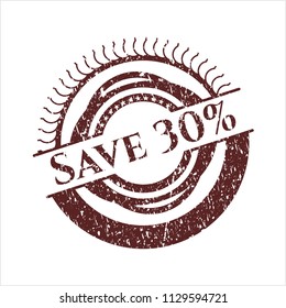 Red Save 30% distressed rubber seal with grunge texture