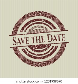 Red Save the Date distressed rubber stamp with grunge texture
