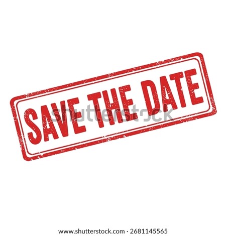 Red save the date stamp on a plain white background.