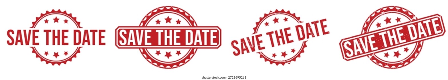 Red Save the Date Stamp with Stars Background