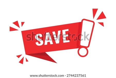 Red save icon flat design for digital file storage data backup and diskette floppy symbol.