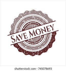 Red Save Money distressed rubber grunge texture stamp