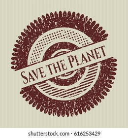 Red Save the Planet distress rubber grunge texture seal