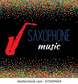 Red Saxophone isolated on Black Pastel Colorful Background. Music Concept Sketch Style Vector illustration. Poster, Cover For The Jazz Festival With a Saxophone, For a Concert of Jazz Music Festival. 