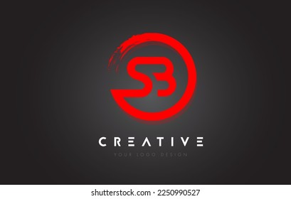 Red SB Circular Letter Logo with Circle Brush Design and Black Background.
