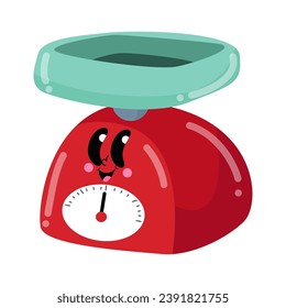 A red scale with a clock on it, suitable for concepts like time management, balancing work and life, financial planning, and measuring productivity in design projects.